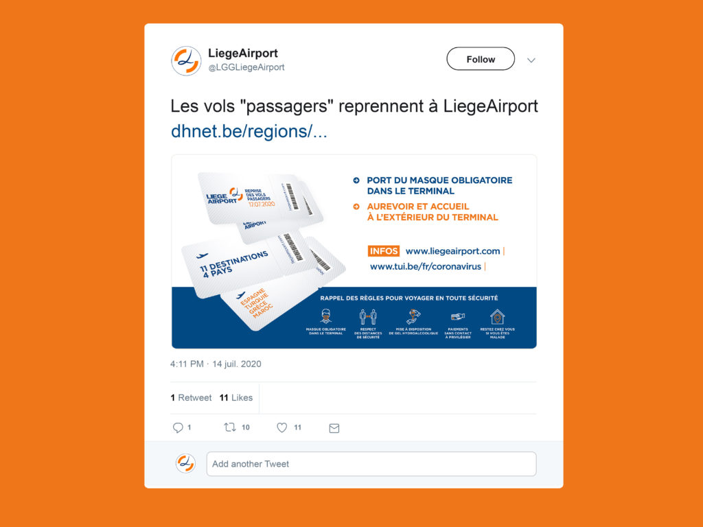 Liege Airport - twitter - Reprise des vols passagers